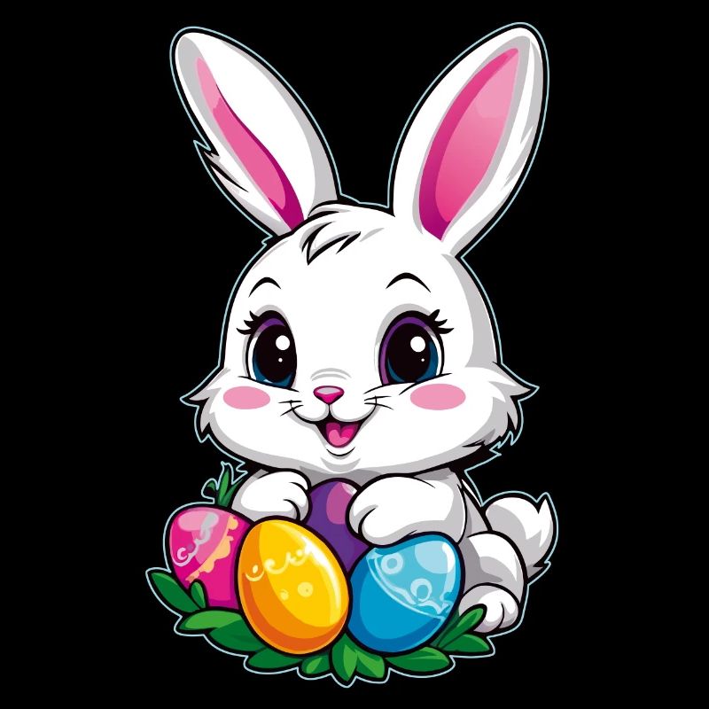 Lustiger kleiner Osterhase mit bunten Eiern