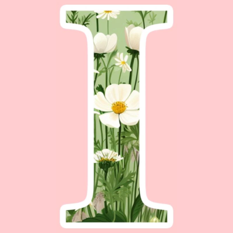 Buchstabe I, Monogramm, Blumenmuster