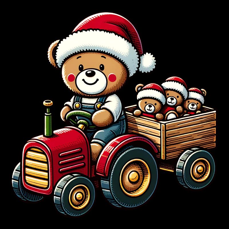 Teddy als Weihnachtsmann mit Traktor