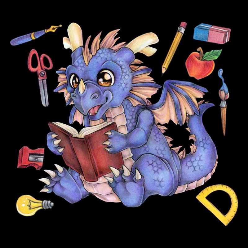 Niedlicher Drache Einschulung Kind Lesen