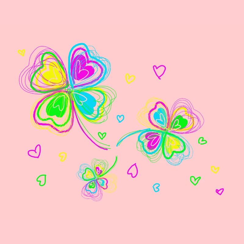 Trèfles multicolore et coeurs