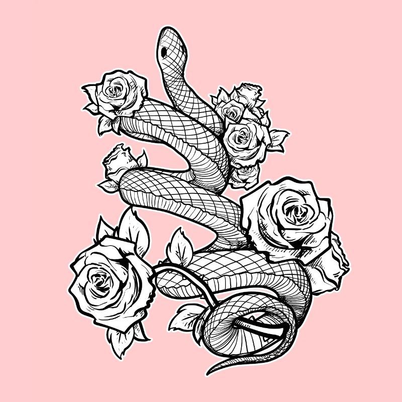 Gothique Serpent Crâne Roses Occulte