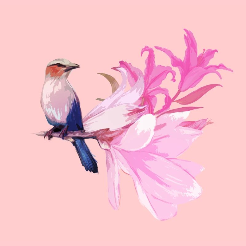 Vogel mit Blüten