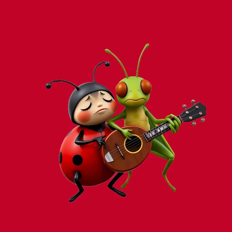 Ladybug and Grasshopper Playing the Mandolin
