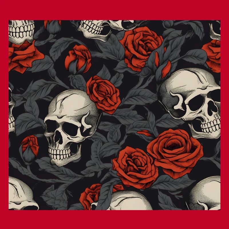 Dark Elegant Gothic Skulls & Red Roses Pattern