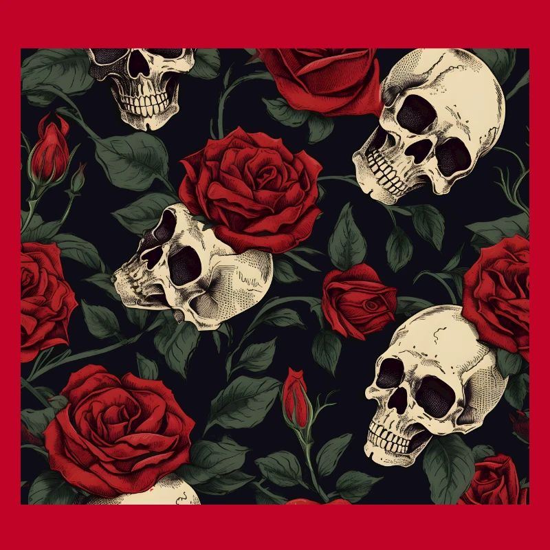 Skulls & Red Roses Dark Elegant Gothic Pattern