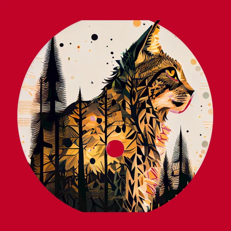 Lynx with moon in the forest with pattern