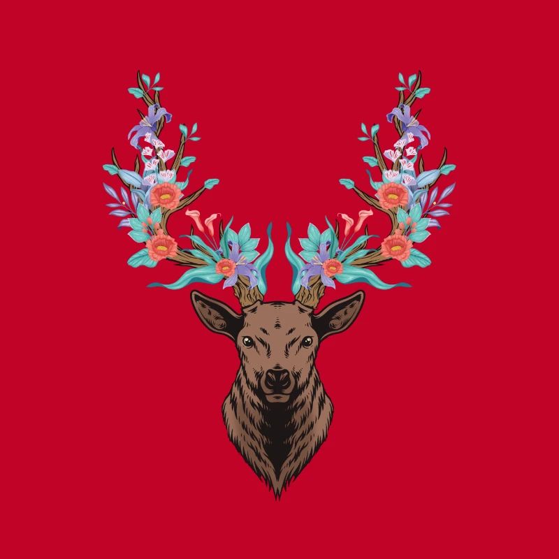 Deer. Antler. Flowers.