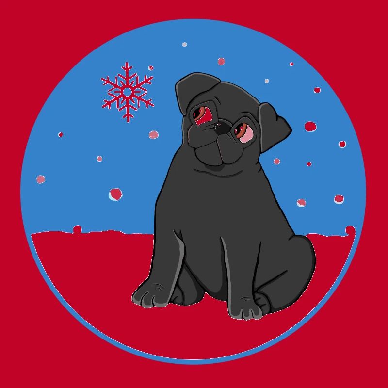 Schwarzer Mops im Schnee