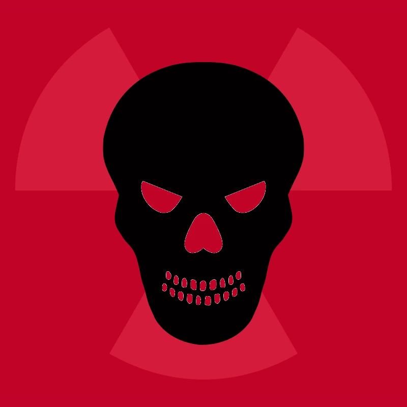 Schädel mit bösem Blick vor Strahlenwarnzeichen