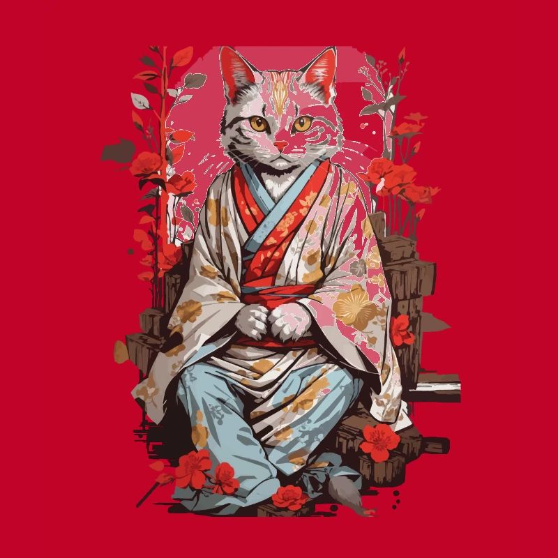 Kimono japonais chat ukiyo-e chat design