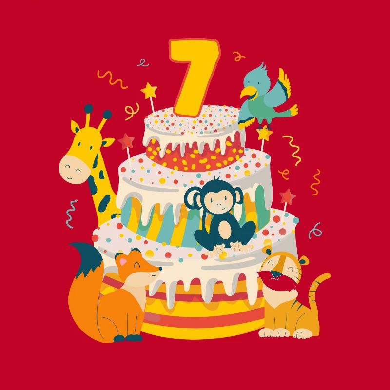 7th Birthday Cake Animals Party Gift 7 Years Old