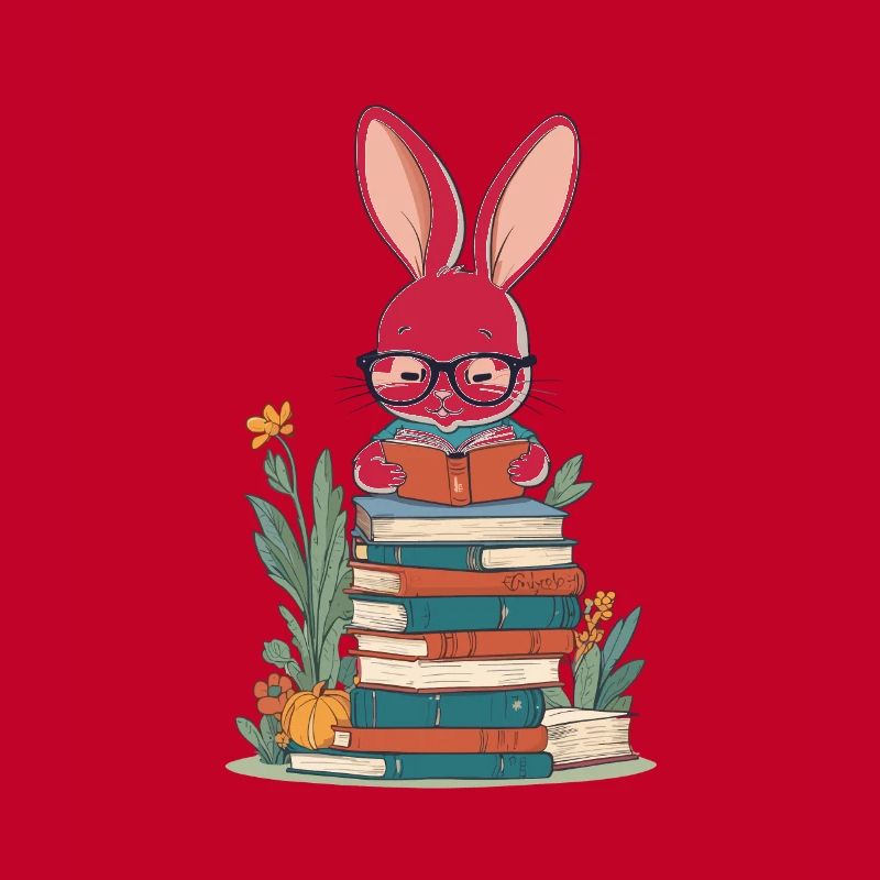 Reading Bunny Enthusiastic Book Lover Style