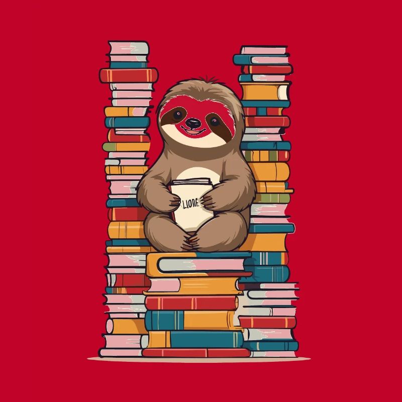 Funny book lover sloth reading book