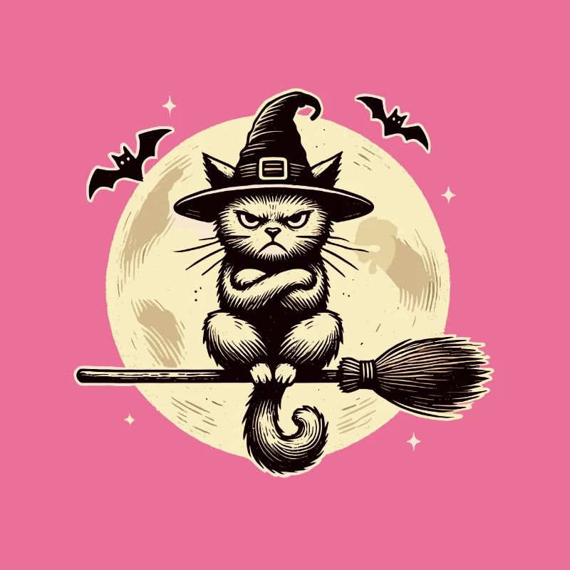 Funny Witch Cat Grumpy Magician Cat
