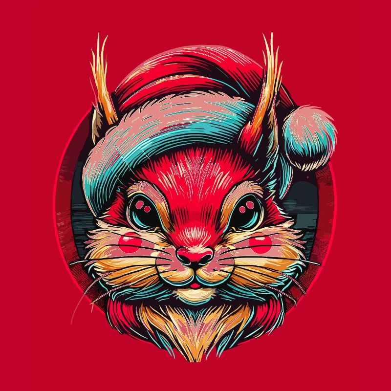 Cheerful squirrel with a santa hat