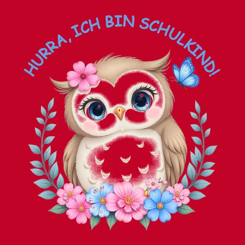 Schulstart Eulenmotiv mit Blumen