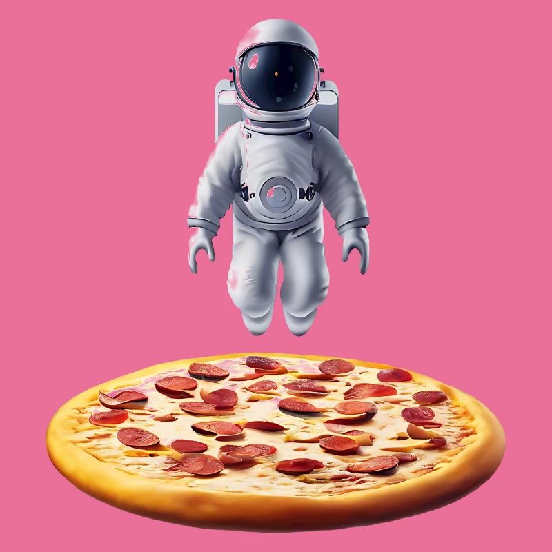 Hovering astronaut over pizza