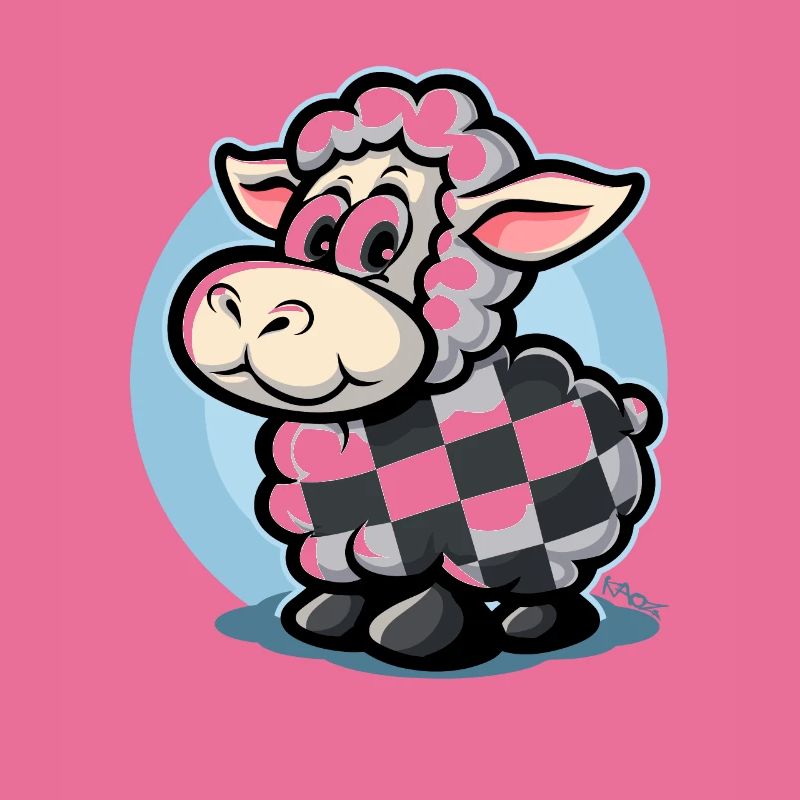 Checkered pattern cute cartoon sheep