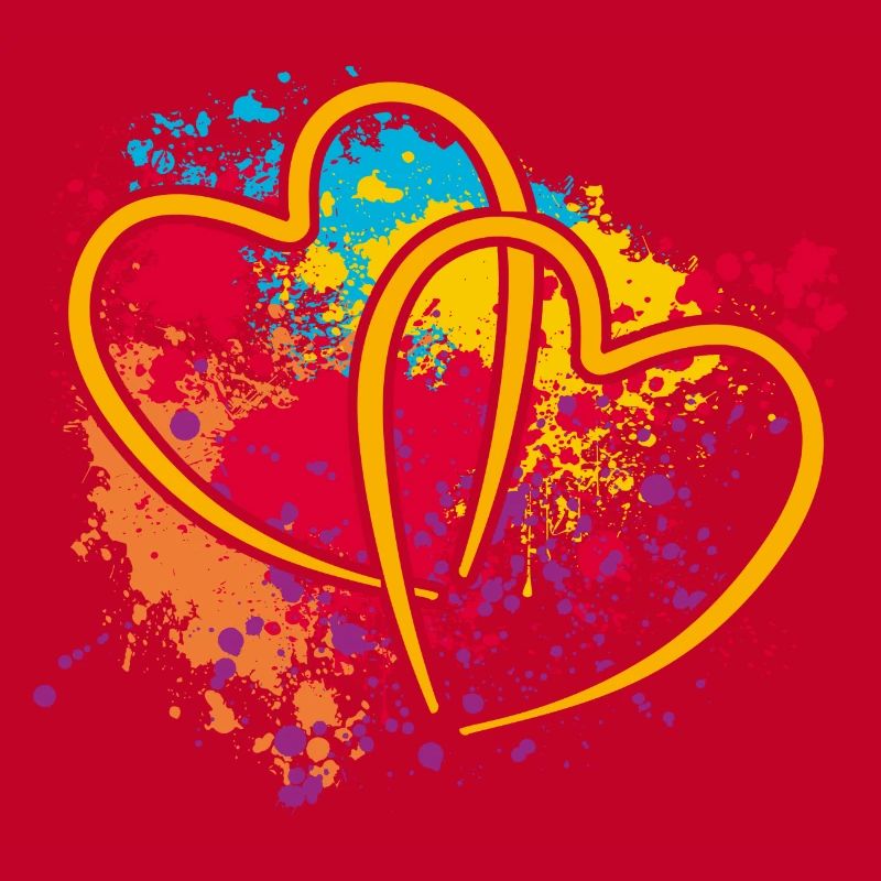 Deux cœurs entrelacés sur des éclaboussures de couleur