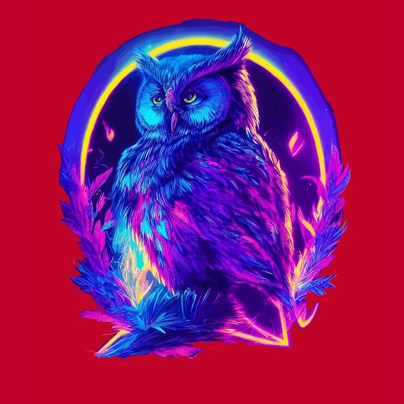 Mystisch leuchtende Eule Neon Synthwave