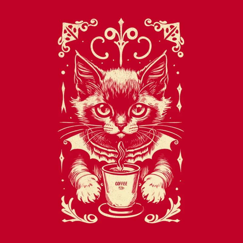 Gothic Katze Kaffee Trinken Niedliches Kätzchen