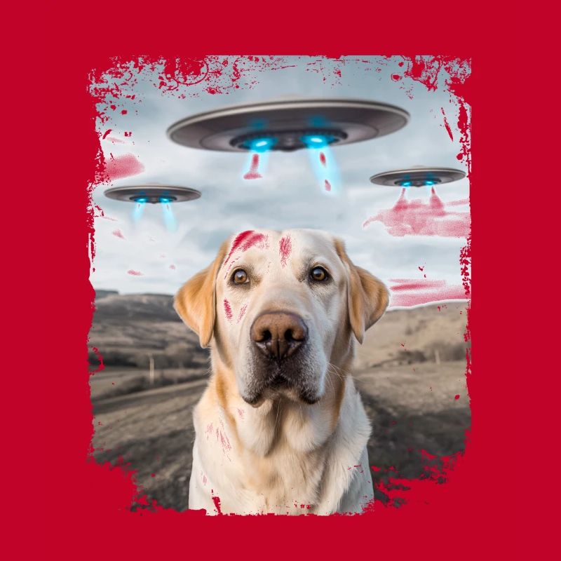 Labrador Retriever Dog Selfie with Alien UFOs.