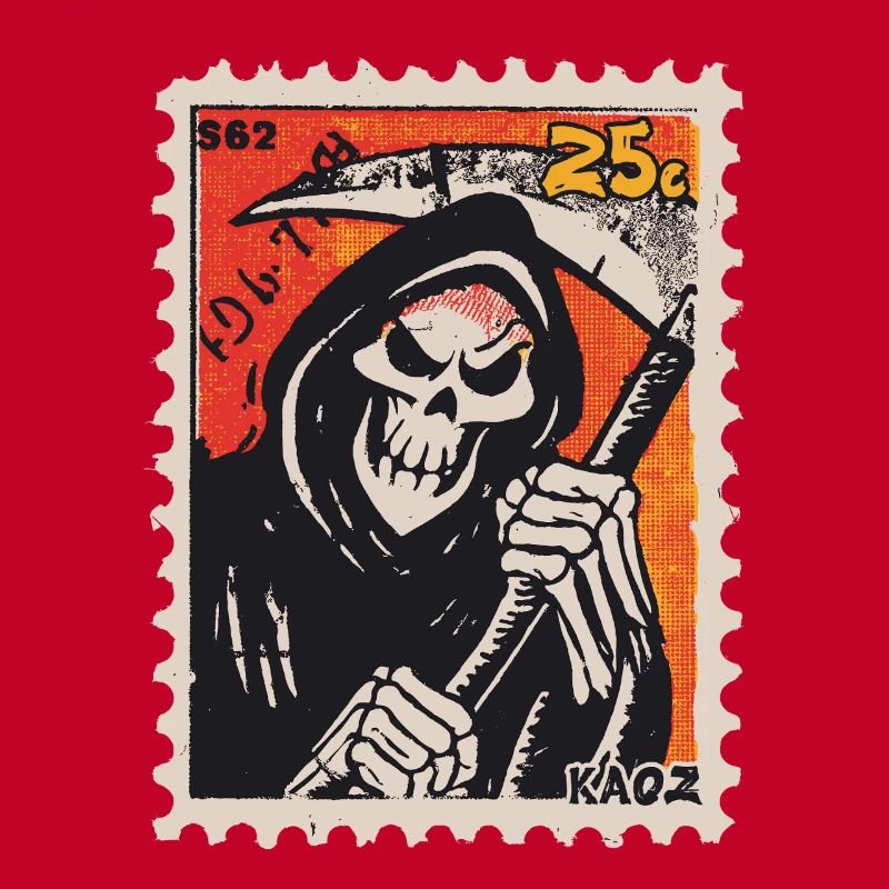 Grim Reaper Comic on Postage Stamp