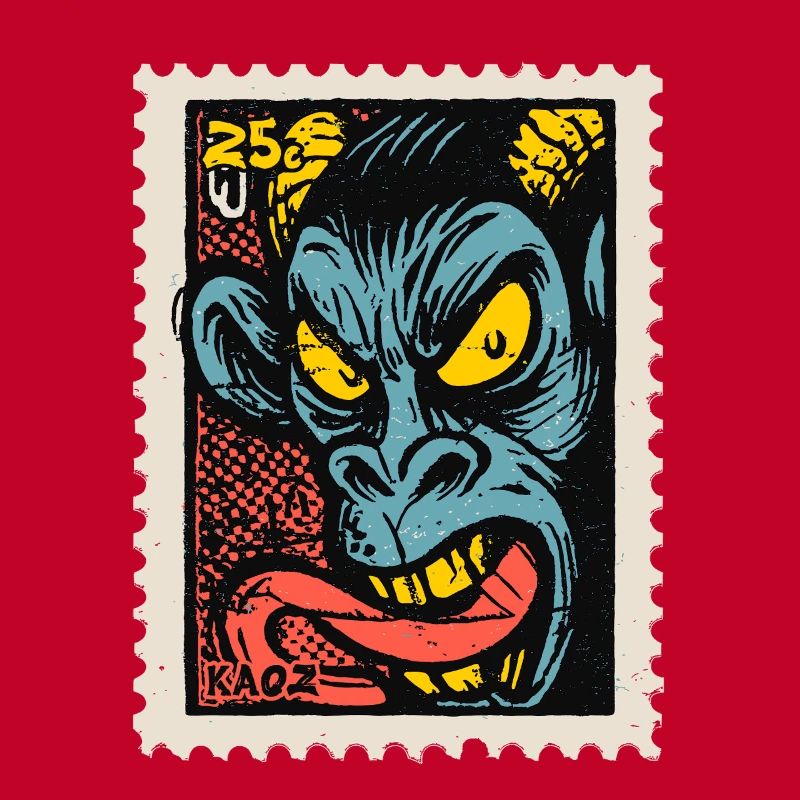 Dämon-Affe mit langer Zunge, eine Comic Briefmarke