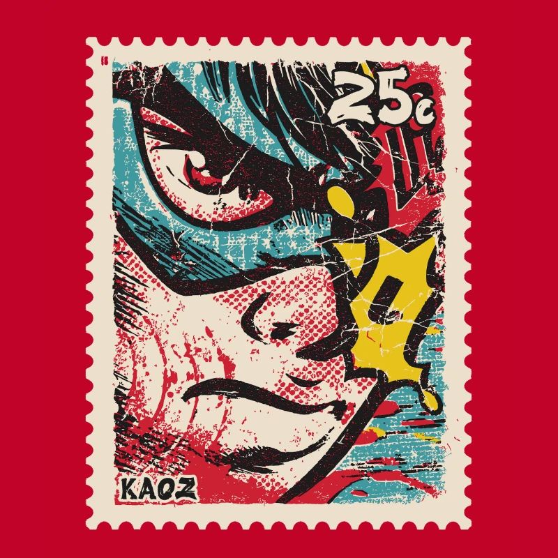 Comic-Held als Retro-Briefmarke