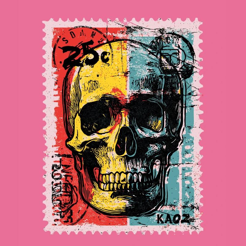 Crâne sur timbre-poste rétro coloré