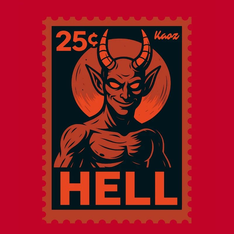 Devil Postage Stamp Hell Motif Retro Look