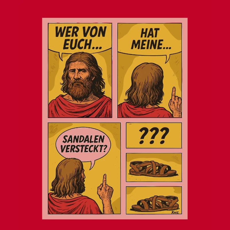 Comic Jesus is looking for sandals
