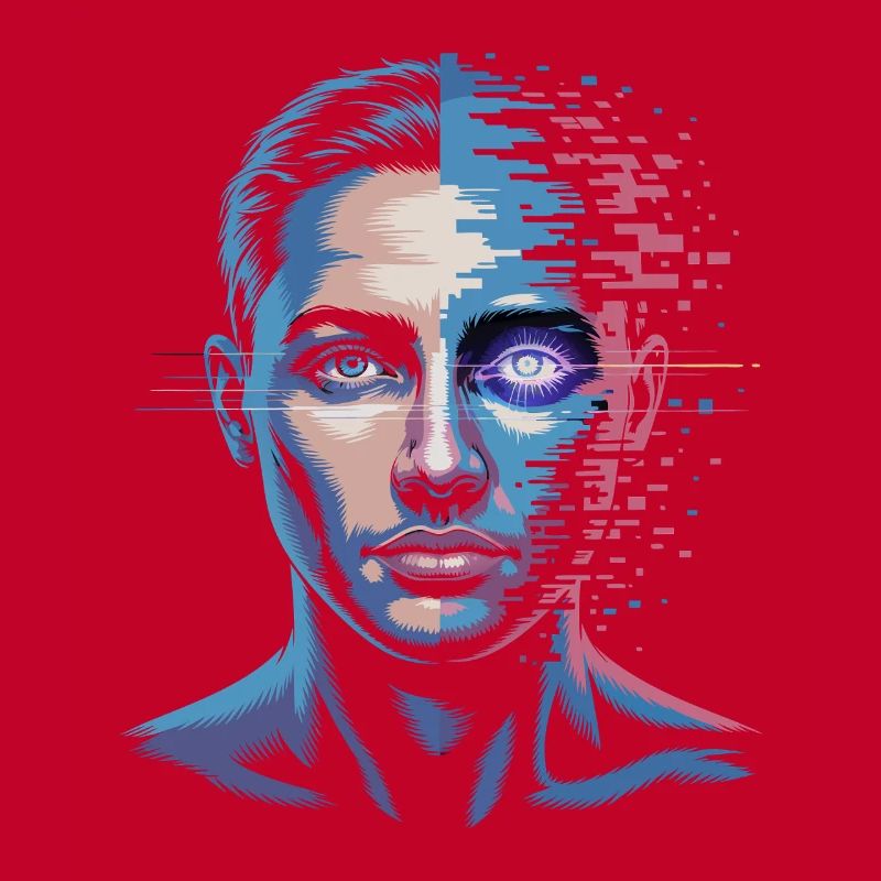 Digital human with glitch effect