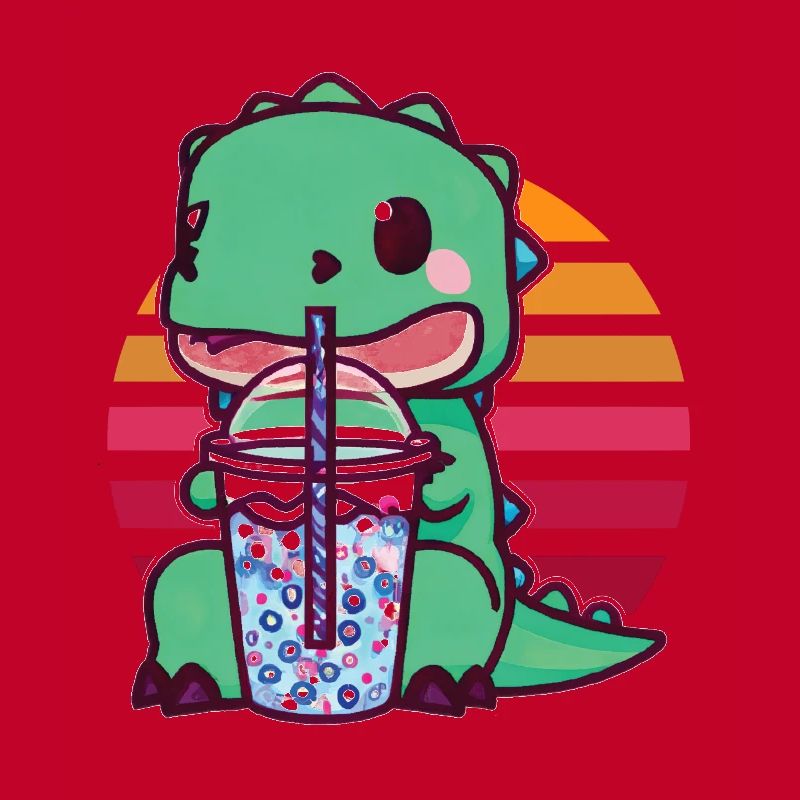 Dinosaur drinks bubble tea