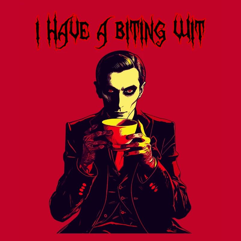 Biting wit Vampire drinnking coffee