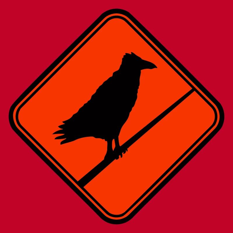 Raven Sitting Caution Cable Sign Note