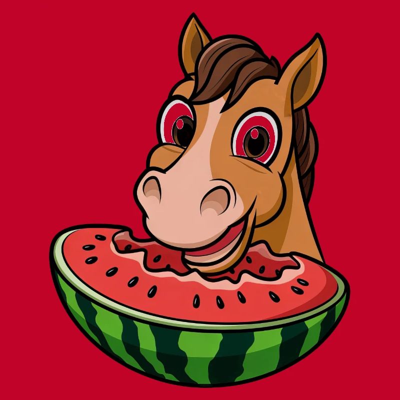 Cheval mignon avec pastèque dessin animé été