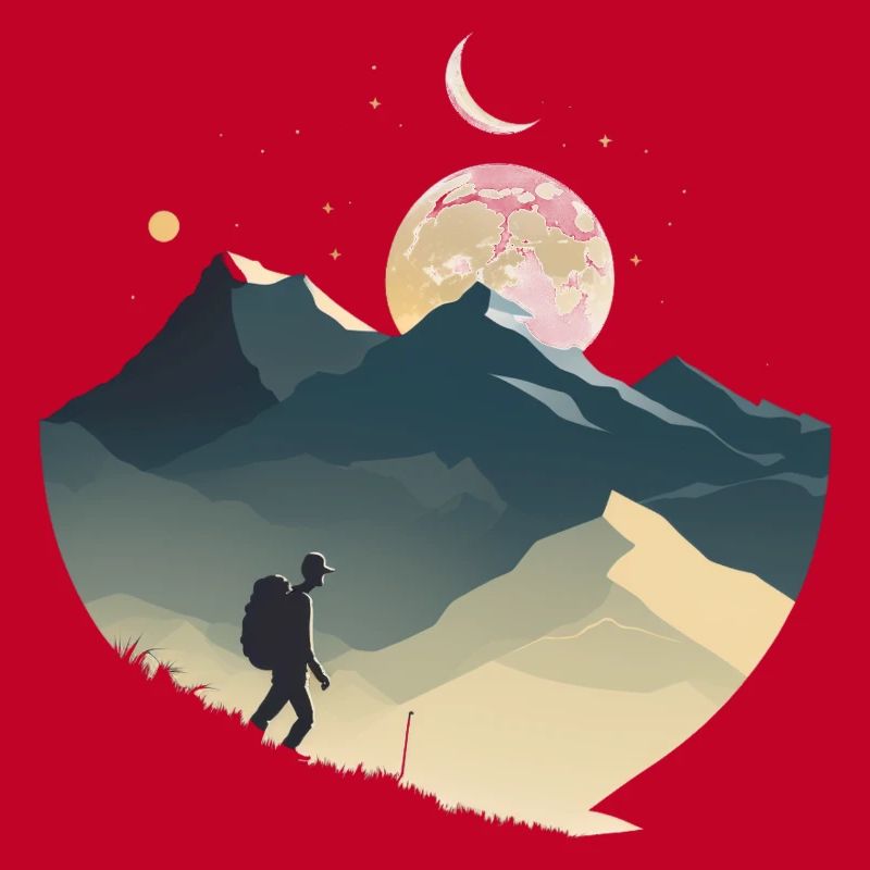 Backpackers in the mountains, moonlight