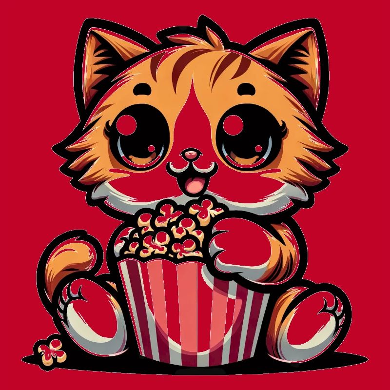 Chat de cinéma, chat mignon avec du pop-corn