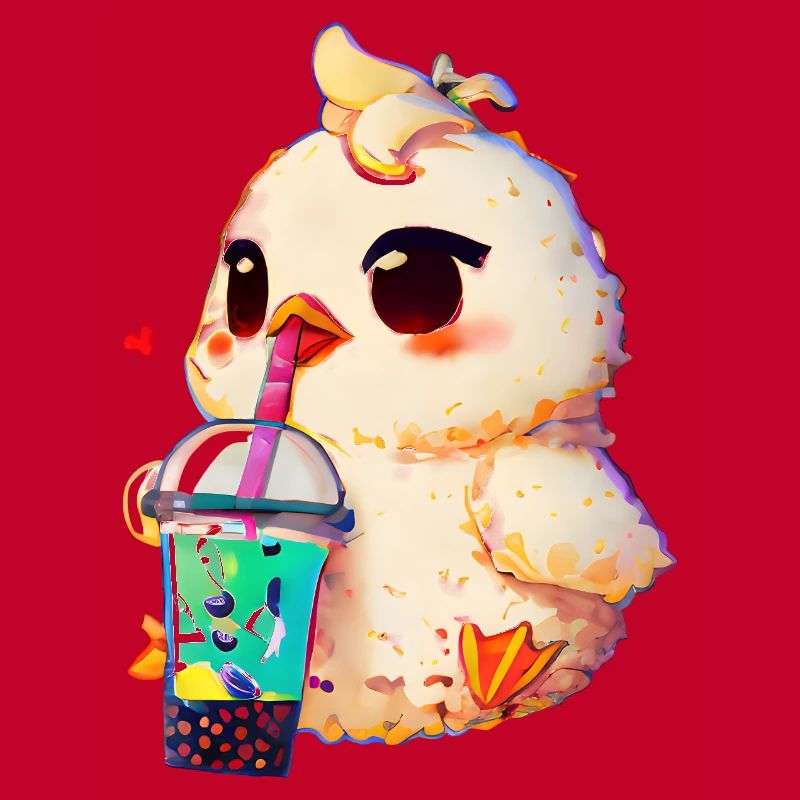Cute chicken with soft drink