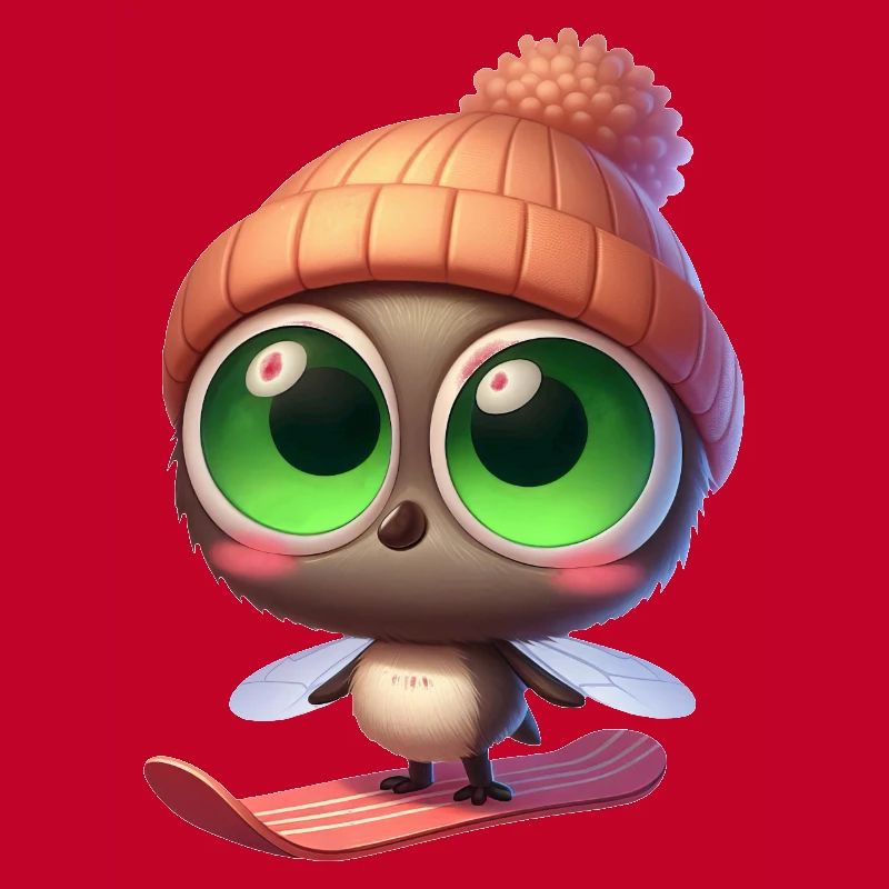 Cute Mosquito Snowboard Comic Winter Fun