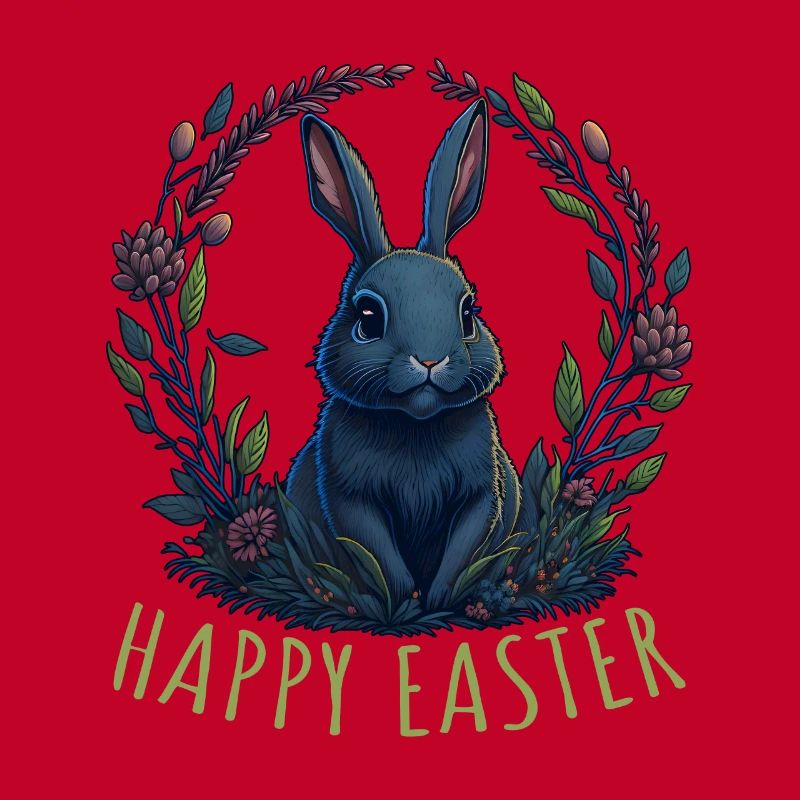 Rabbit with Easter eggs & spring flowers Easter