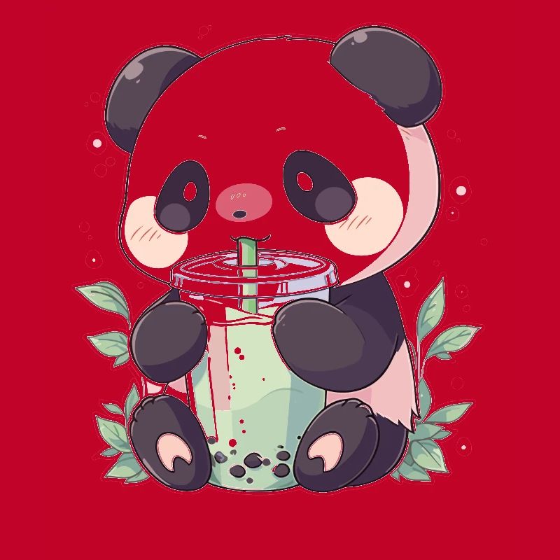 Kawaii Panda Drinks Boba Bubble Tea Chibi