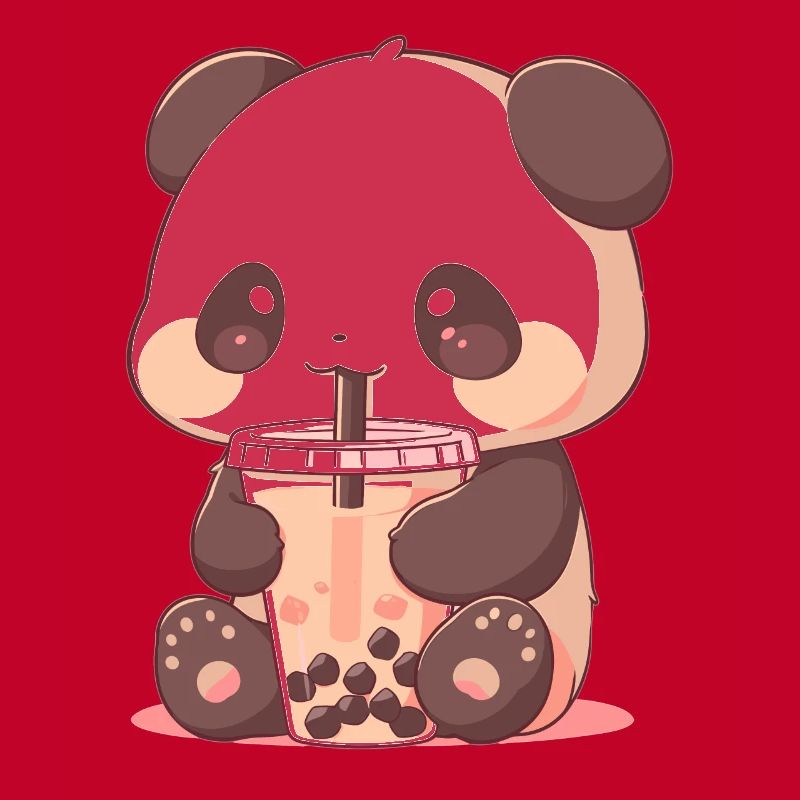 Kawaii Panda Drinks Boba Bubble Tea Chibi