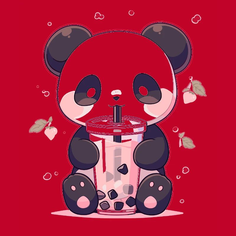Kawaii Panda Drinks Boba Bubble Tea Chibi