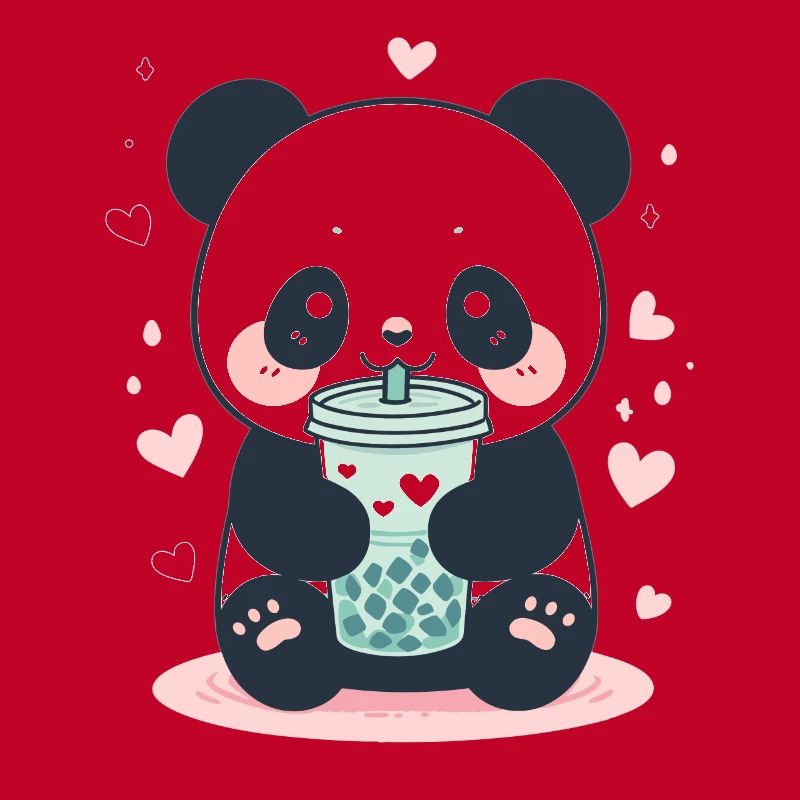 Kawaii Panda Drinks Boba Bubble Tea Chibi