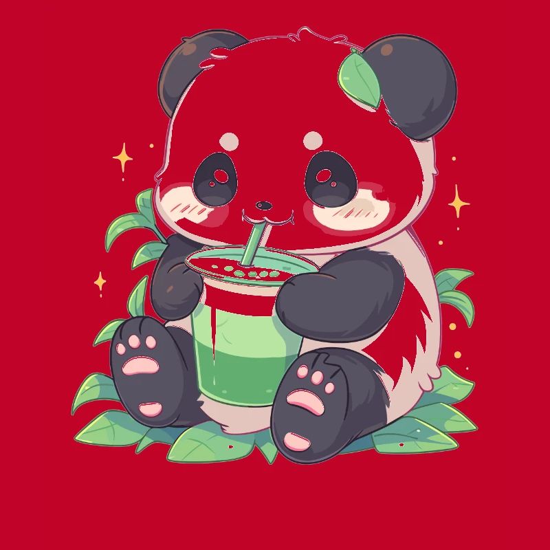 Kawaii Panda Drinks Boba Bubble Tea Chibi