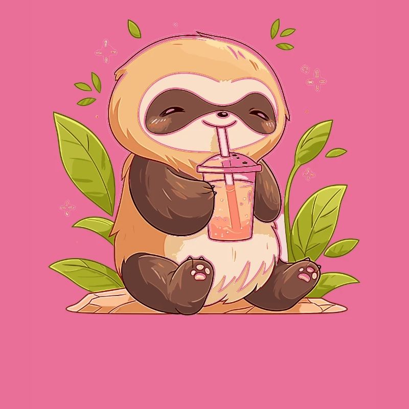 Kawaii Sloth Drinks Boba Bubble Tea Chibi