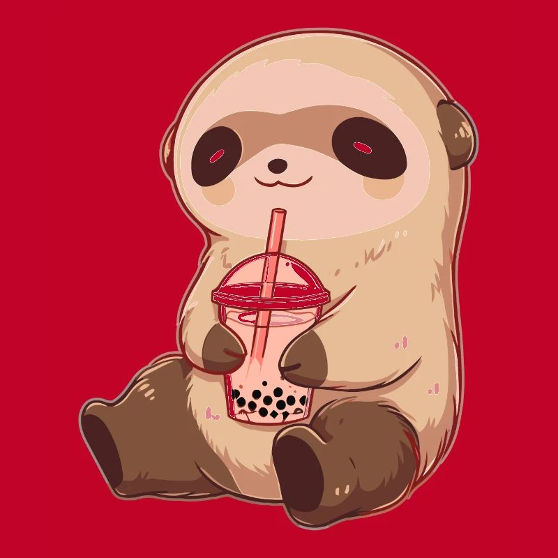 Kawaii Sloth Drinks Boba Bubble Tea Chibi